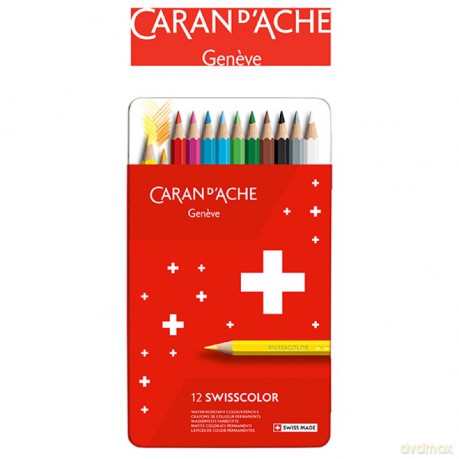 Kredki ołówkowe CARAN DACHE Swisscolor 12 kolorów metalowe pudełko