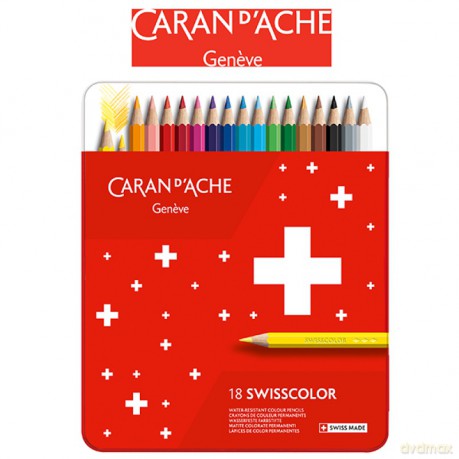 Kredki ołówkowe CARAN DACHE Swisscolor 18 kolorów metalowe pudełko