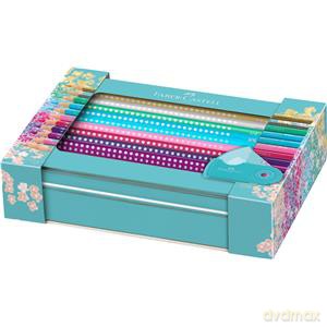Kredki ołówkowe Sparkle+akcesoria Faber-Castell zestaw w metalowym opakowaniu upominkowym