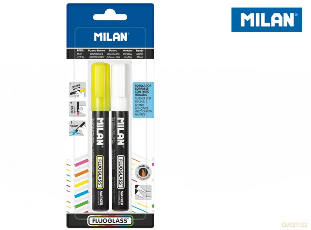 Marker do szyb Milan fluoglass: biały i żółty 2 szt. na blistrze