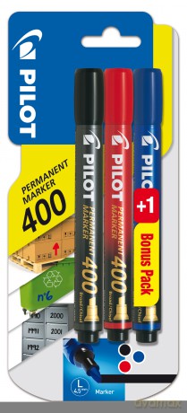 Marker Permamentny okrągła końcówka Sca-400 Set 2+1 Pilot (czarny/czerwony/niebieski)