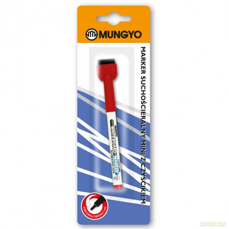 Marker suchościeralny mini z czyścikiem czerwony Mungyo blister