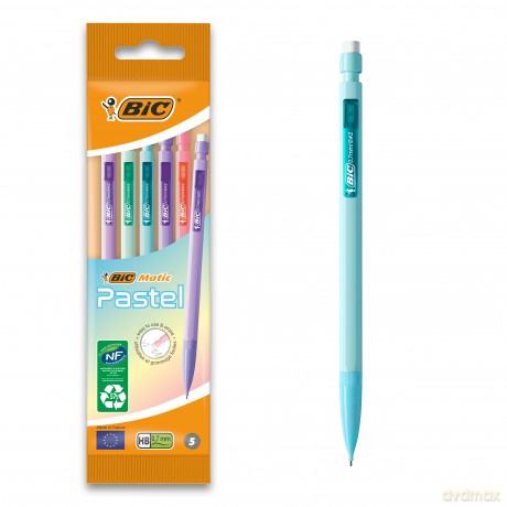 Ołówek automatyczny HB z gumką BIC Matic Pastel 0.7mm Pouch 5szt