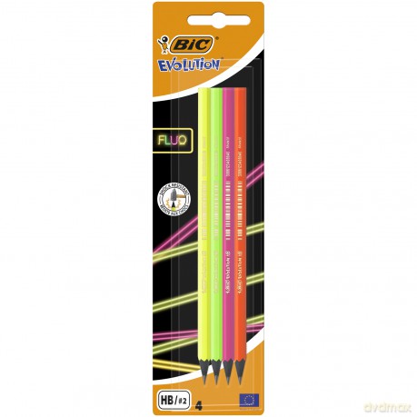 Ołówek HB bez gumki Evolution Fluo 650 BIC Blister 4szt