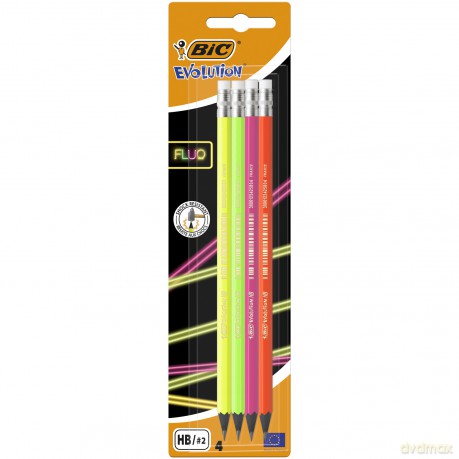 Ołówek HB z gumką BIC Evolution Fluo 650 BIC Blister 4szt