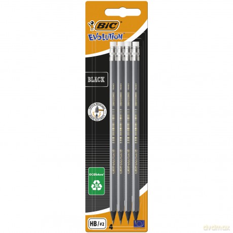 Ołówek z gumką Evolution Black BIC Blister 4szt