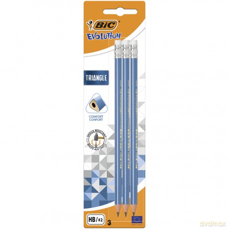 Ołówek z gumką Evolution Triangle BIC Blister 3szt