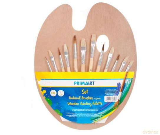 Pędzle naturalne paletka drewniana 30cm 12 sztuk