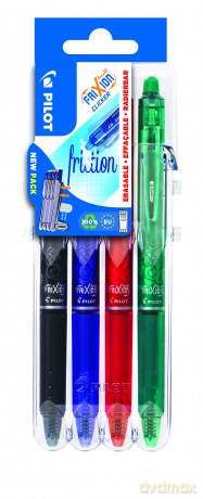 Pióro kulkowe Frixion Clicker Pilot blister 4 kolory czarny, niebieski, czerwony, zielony
