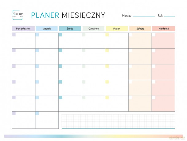 Planer magnetyczny miesięczny 40x30 z markerem tęczowy