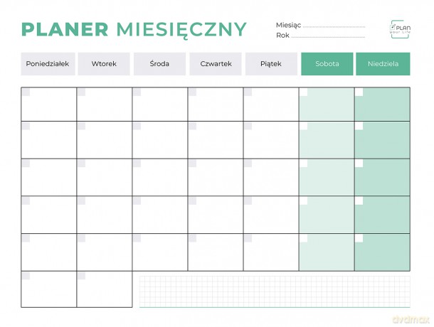 Planer magnetyczny miesięczny 40x30 z markerem zielony