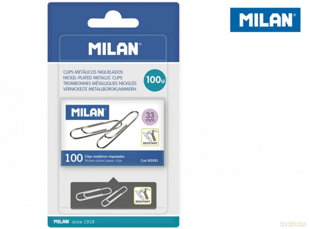 Spinacze metalowe Milan 33 mm pudełko 100 szt. na blistrze