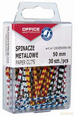 Spinacze metalowe powlekane Zebra Office Products 50mm 30 sztuk mix kolorów