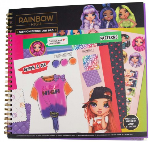 Szkicownik modowy z szablonami i naklejkami Rainbow high art pad