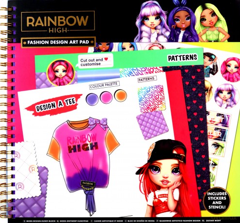 Szkicownik modowy z szablonami i naklejkami Rainbow high art pad
