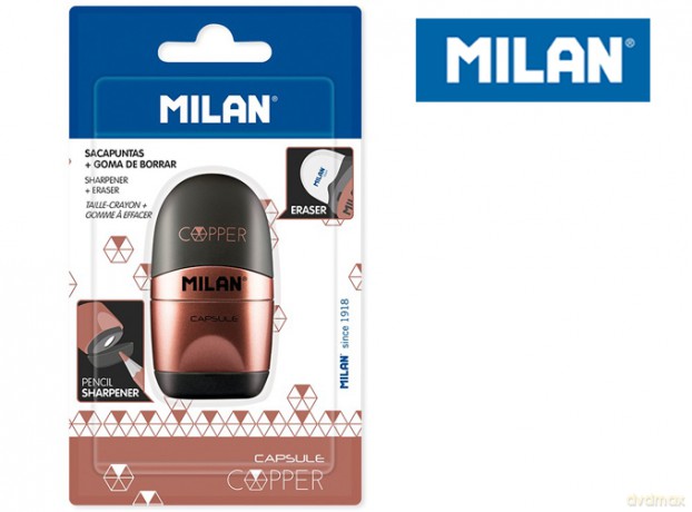 Temperówka z gumką Milan capsula copper czarna na blistrze