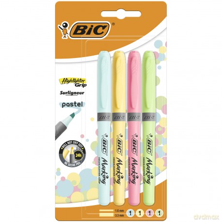 Zakreślacz Highlighter Grip Pastel mix BIC Blister 4szt