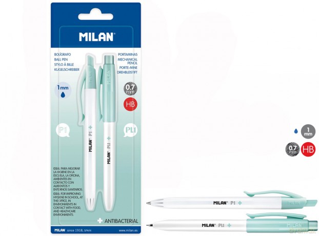 Zestaw Długopis P1 + ołówek automatyczny Milan PL1 0,7 HB ANTIBACTERIAL na blistrze