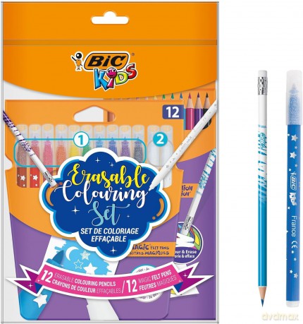 Zestaw flamastry magiczne + kredki wymazywalne BIC Kids Erasable Coloring Set Pouch 12+12 sztuk