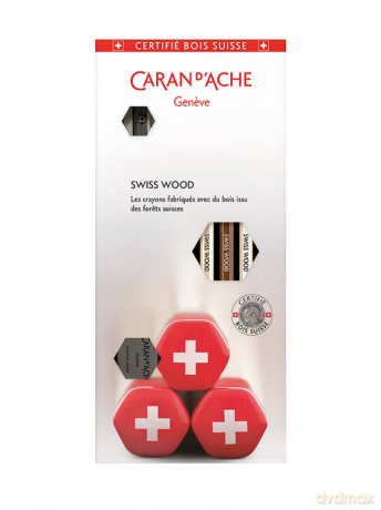 Zestaw ołówków CARAN D'ACHE SWISS WOOD HB 3szt + gumka i temperówka mix kolorów