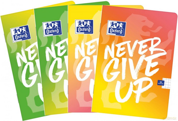 Zeszyt A5 60k kratka Oxford never give up mix pakiet 5 szt.
