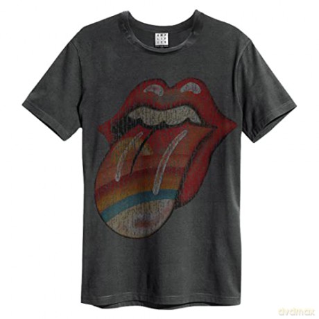The Rolling Stones: Rolling Stones Rainbow Tongue Amplified Large Vintage Charcoal T Shirt