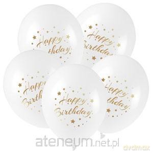 Balony ze złotym nadrukiem Happy Birthday 5 szt