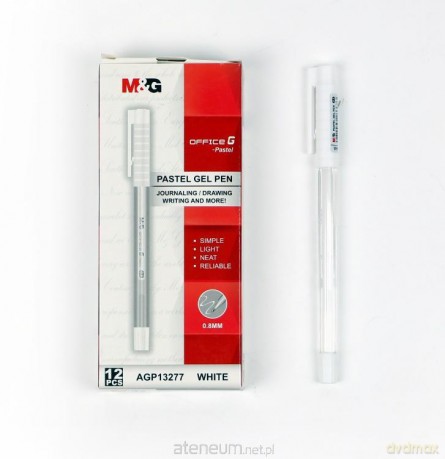 Długopis żelowy OfficeG 0,8mm biały (12 szt)