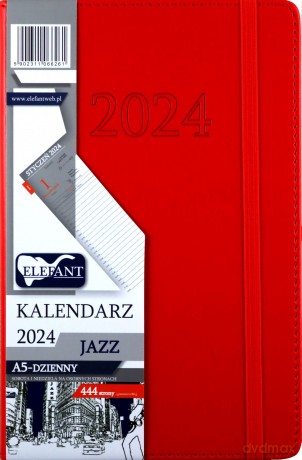 Kalendarz 2024 A5 dzienny Jazz czerwony [KALENDARZ]