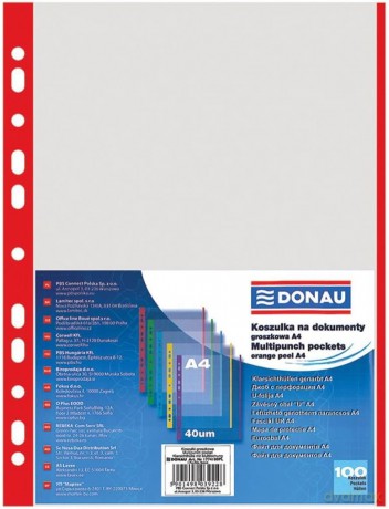 Koszulki PP A4 krystal 40mikr brzeg czerwony 100sz