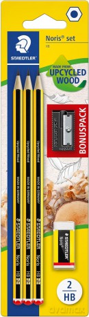 Ołówek Noris 3 szt HB + gumka + temperówka