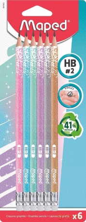 Ołówek z gumką Glitter brokat HB 6 szt.