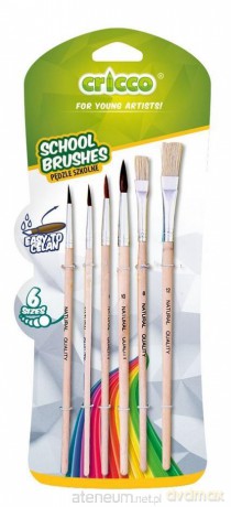 Pędzelki szkolne drewniane 6 szt