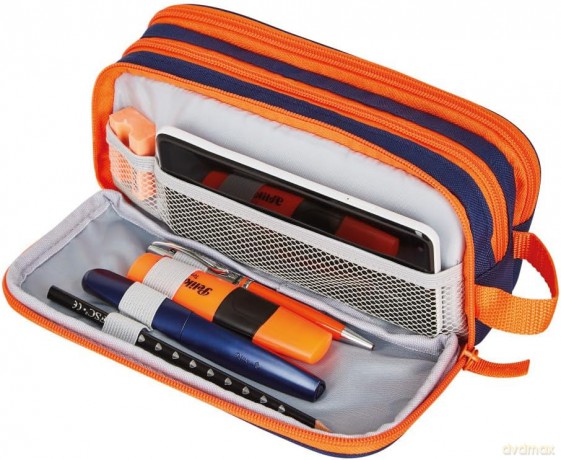 Piórnik kosmetyczka potrójny blue/orange