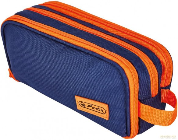 Piórnik kosmetyczka potrójny blue/orange