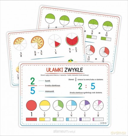 Plansze edukacyjne. Ułamki zwykłe (3 karty) [KSIĄŻKA]