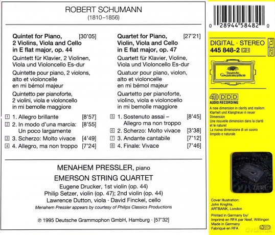Emerson Pressler String Quartet: Schuman:Quintet For Piano,Quartet F.Pian [CD]