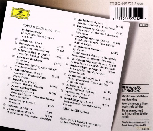 Emil Gilels: Grieg:Lyric Pieces [CD]