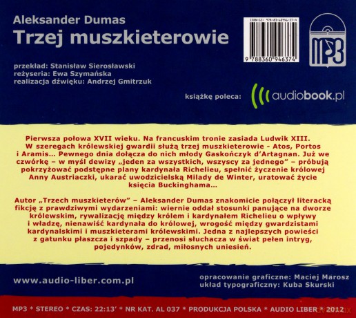 Trzej Muszkieterowie Tw - Aleksander Dumas [AUDIOBOOK] [CD-MP3]