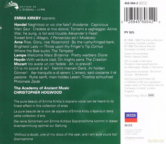 Emma Kirkby/Aam: Sings Arne Handel Mozart [2CD]