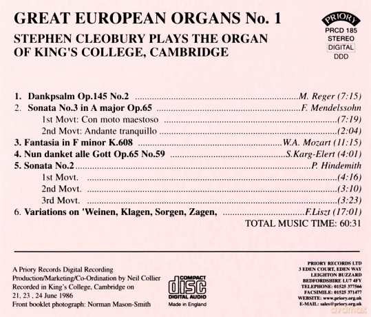 (Great European Organs Vol. 1) Stephen Cleobury Plays The Organ Of King's College, Cambridge [CD]