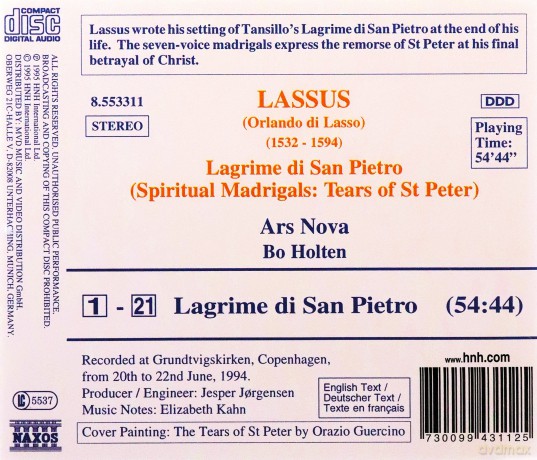 Orlande de Lassus: Lassus: Le Lagrime di San Pietro [CD]