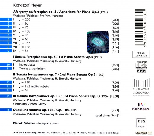 Krzysztof Meyer: Piano Works Vol. 1 [CD]
