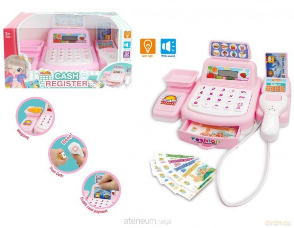 Różowa kasa sklepowa z akcesoriami
