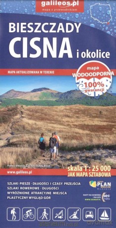 Mapa turystyczna - Bieszczady, Cisna i 1:25 000 syn.
