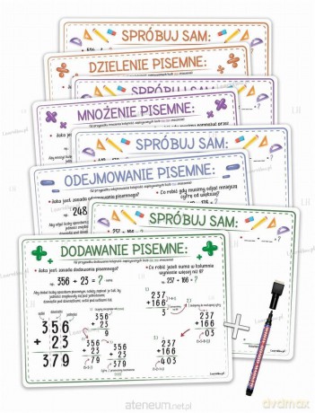 Plansze edukacyjne A4 - liczenie pisemne +pisak 4 karty [KSIĄŻKA]