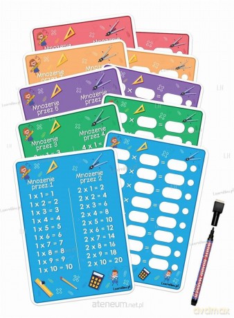 Plansze edukacyjne A4 - tabliczka mnożenia +pisak 5 kart [KSIĄŻKA]