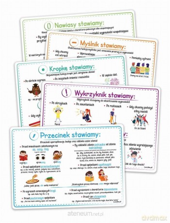 Plansze edukacyjne A4-Znaki interpunkcyjne 5 kart [KSIĄŻKA]