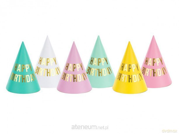 Czapeczki Happy Birthday 16 cm 6 szt