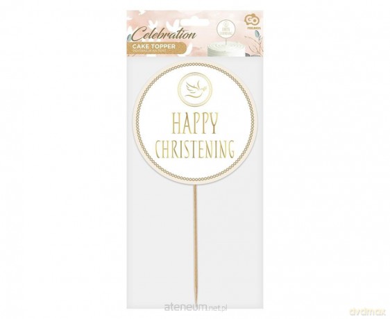 Dekoracja na tort Happy Christening gołąbek 14 cm
